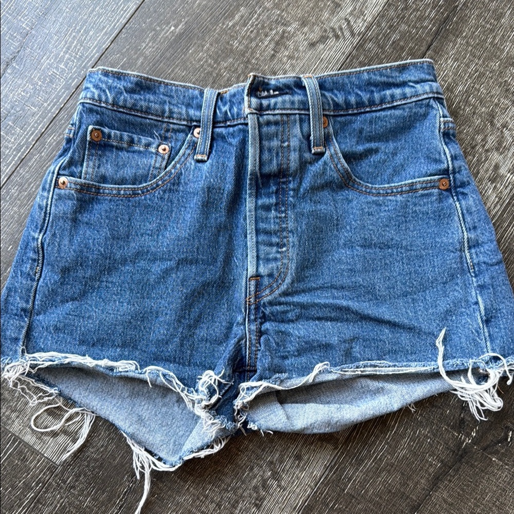 Levi's Blue Jean Shorts High-Waisted Distressed